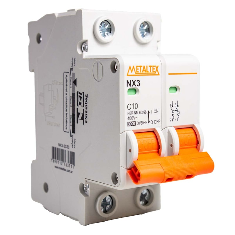 Mini Disjuntor C Bipolar  10A  3Ka Metaltex