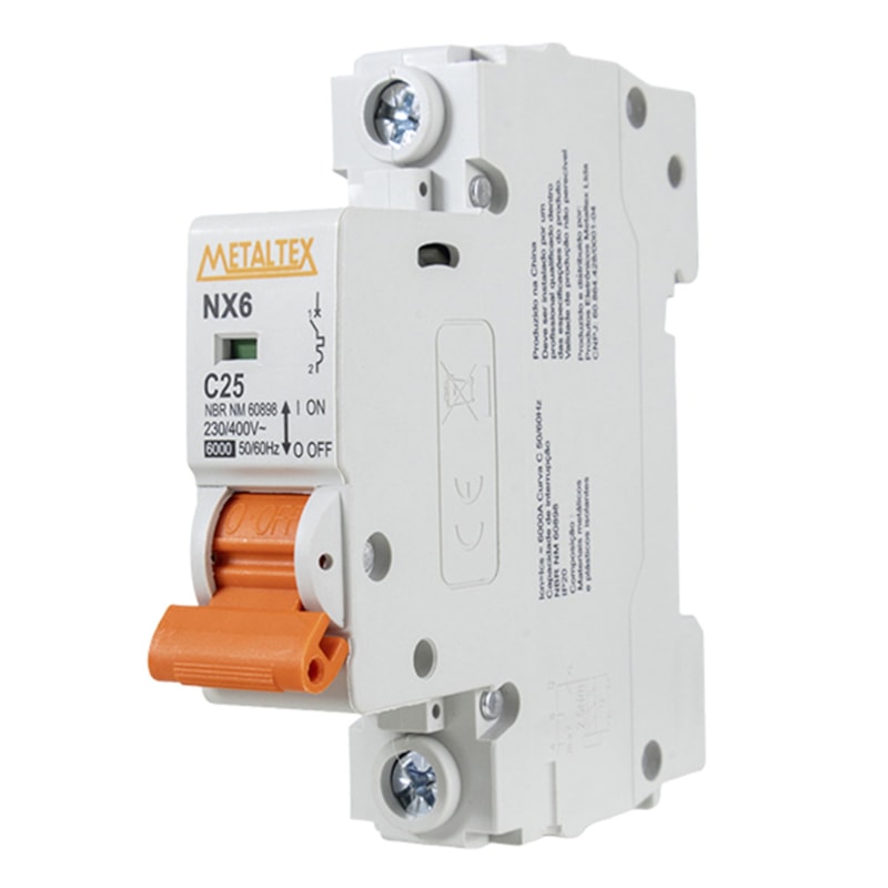 Mini Disjuntor C Monopolar 25A 6Ka Metaltex