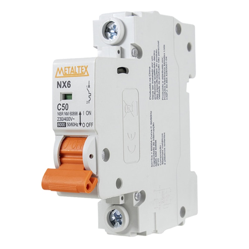 Mini Disjuntor C Monopolar 50A 6Ka Metaltex