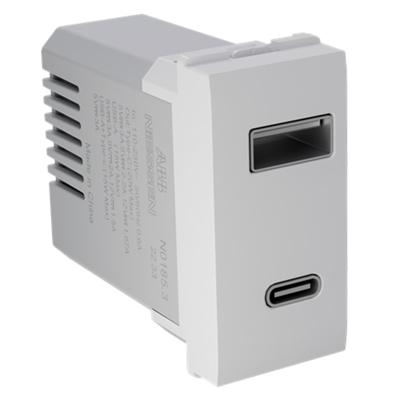 Módulo Origen USB A + USB C 3A 250V Branco Abb