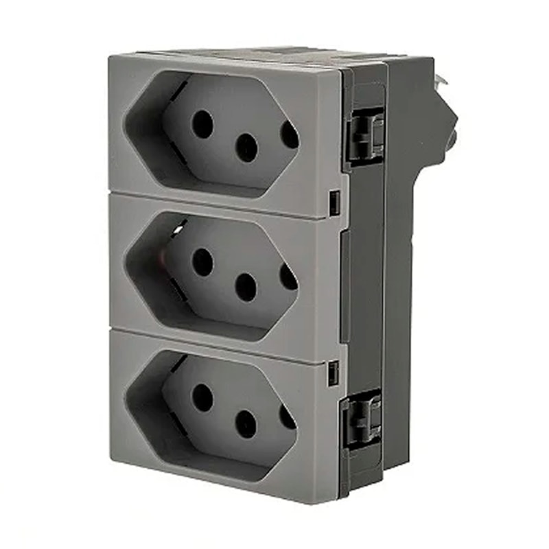 Módulo Plus+ Tomada Tripla 10A Cinza Borne Automático Pial