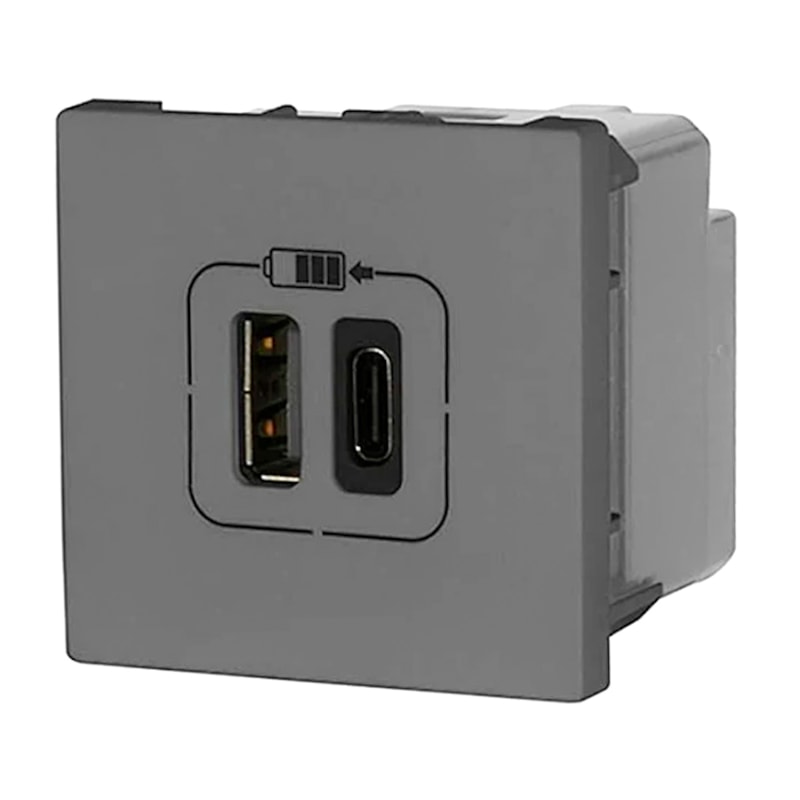 Módulo Plus+ Usb-A + Usb-C 3,0A Cinza Bivolt Pial