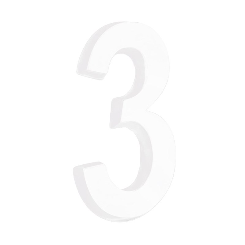 Número Residencial 3D 3 Plástico ABS Branco Metalcromo