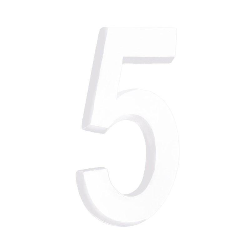 Número Residencial 3D 5 Plástico ABS Branco Metalcromo