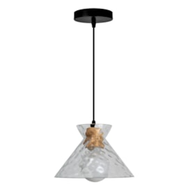 Pendente Acqua Preto Natural Com Vidro Transparente 25Cm Blumenau