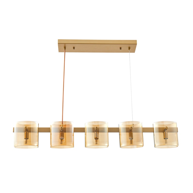 Pendente Bouze Ori Dourado Com Vidro Âmbar 5 Lâmpadas G9 Nordecor