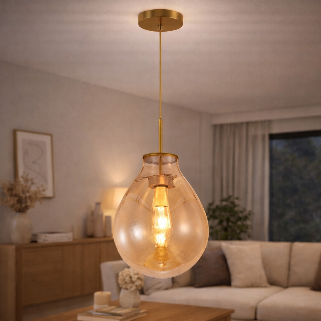 LED Padella pendant lamp ゴールド Pendente Bronze Com Vidro Conhaque 22Cm 1 Lâmpada E27 Sindora