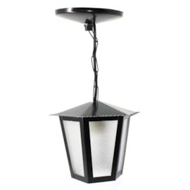Pendente Colonial Preto Em Aco Com Vidro Leitoso 1 Lâmpada E27 Ideal