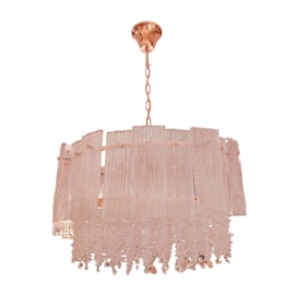 Pendente Dourado Com Cristal Transparente 55Cm 11 Lâmpadas E14 Sindora