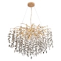 Pendente Dourado Com Cristal Transparente 80Cm 10 Lâmpada E14 Sindora