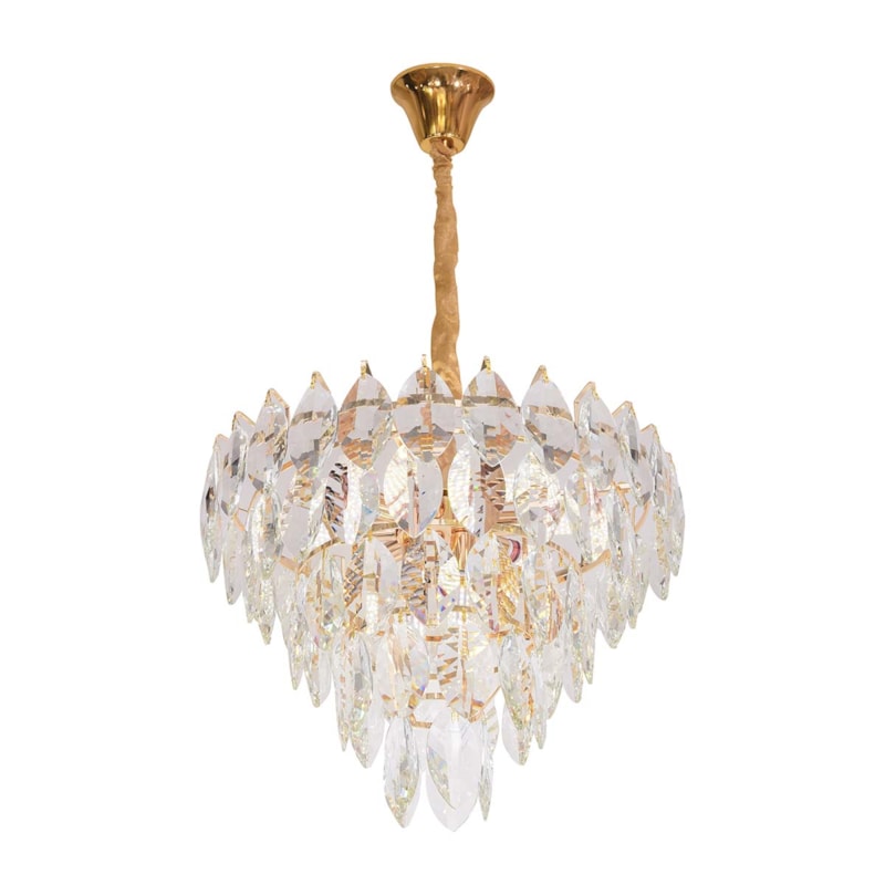 Pendente Dublin Dourado Com Cristal Transparente 60cm 10 Lâmpadas E14 Eletrorastro