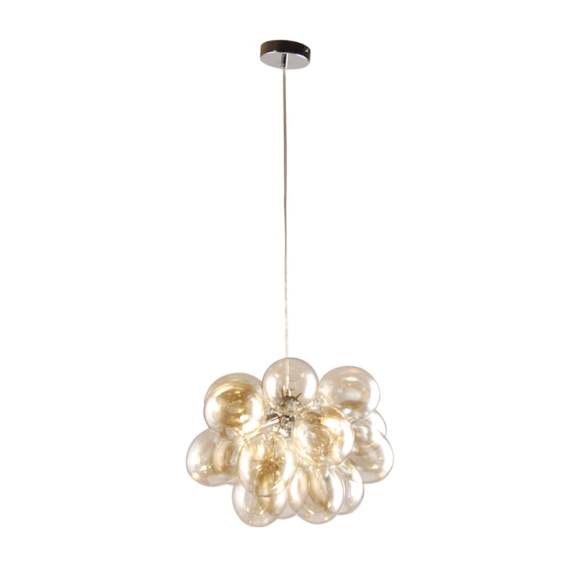 Pendente Grape Cinza Com Globo Âmbar 40cm 3 Lâmpadas G9 Nitrolux