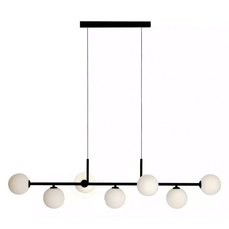 Pendente Horizontal Preto Com Globo Leitoso 7 Lampadas G9 Claci