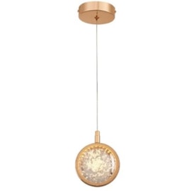 Pendente LED 6W 3000K 12Cm Metal E Cristal Com Dourado Bivolt Sindora