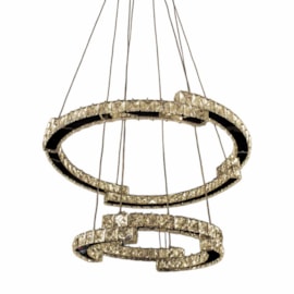 Pendente Led Aisha 88w 3000k e 4000k e 6500k Selecionável 7920lm Cromado Com Cristal Transparente Bivolt Eletrorastro