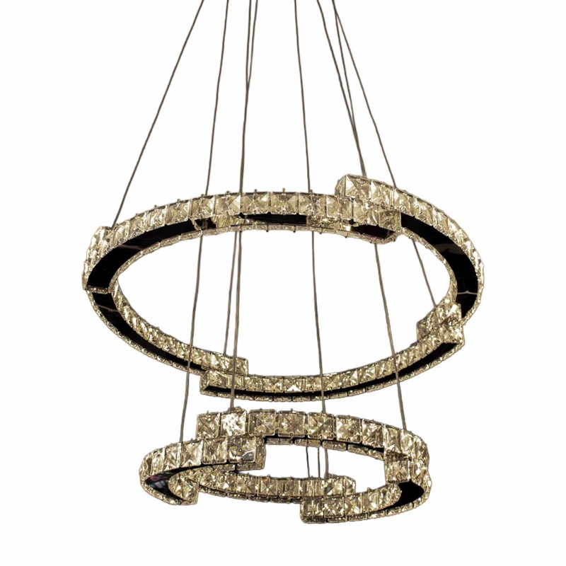 Pendente Led Aisha 88w 3000k e 4000k e 6500k Selecionável 7920lm Cromado Com Cristal Transparente Bivolt Eletrorastro
