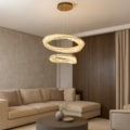 Pendente Led Malibu 120W 3000K 7200Lm Dourado Com Cristal Eletrorastro