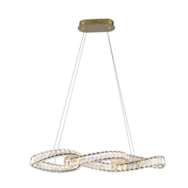 Pendente LED Sanny 48W 3000K Branco Quente 3000Lm Dourado Com Cristal Transparente Bivoltolt  Eletrorastro