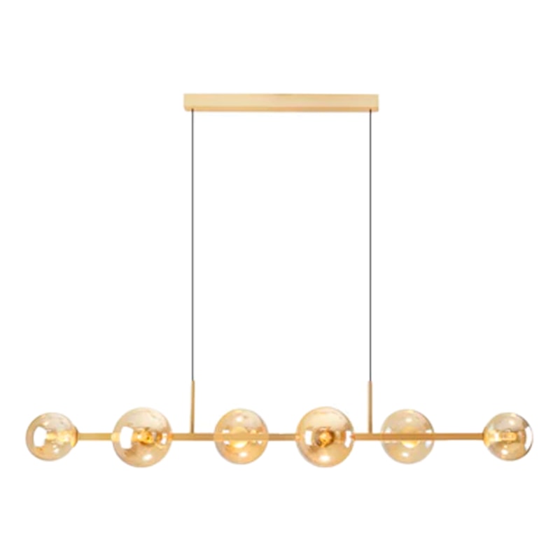 Pendente Orbit Dourado Com Globo Champagne 105Cm 6 Lâmpadas G9 Studioluce