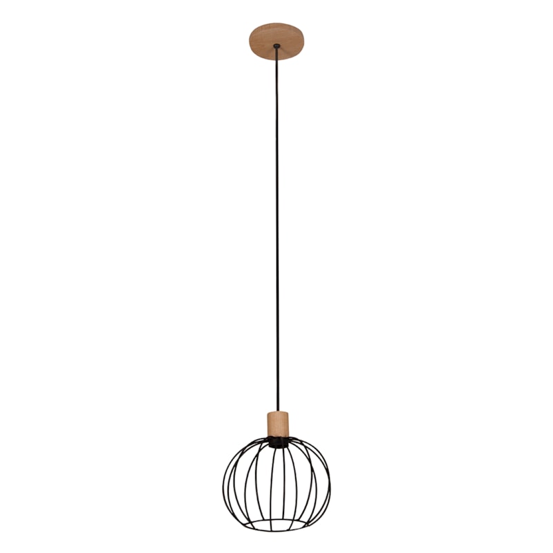 Pendente Wire Sphere Natural Preto Para 1 Lâmpada E27 Muller