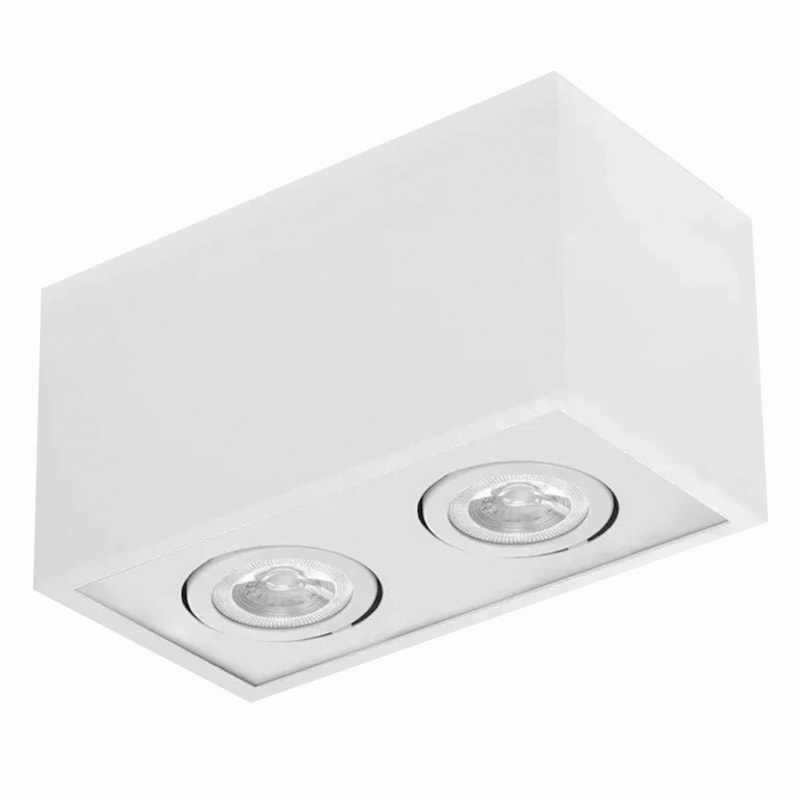 Plafon Box Grid Retangular Branco 16Cm 2 Lampadas mr16 Usina