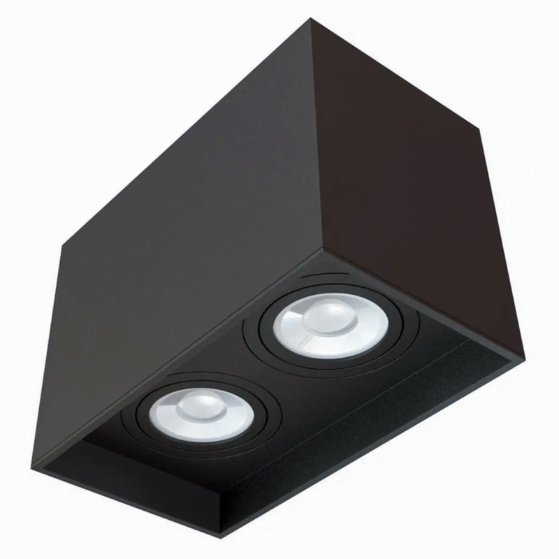 Plafon Box Grid Retangular Preto 13Cm 2 Lâmpada Mr11 Usina