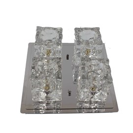 Plafon Frost Aço Inox Com Vidro Quadrado 22X22Cm 4LG9  Bronzearte Llum