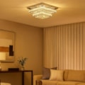 Plafon Led Duluth 60W 3000K 5400Lm + 6 Lampadas G9 Cromado Com Cristal Eletrorastro