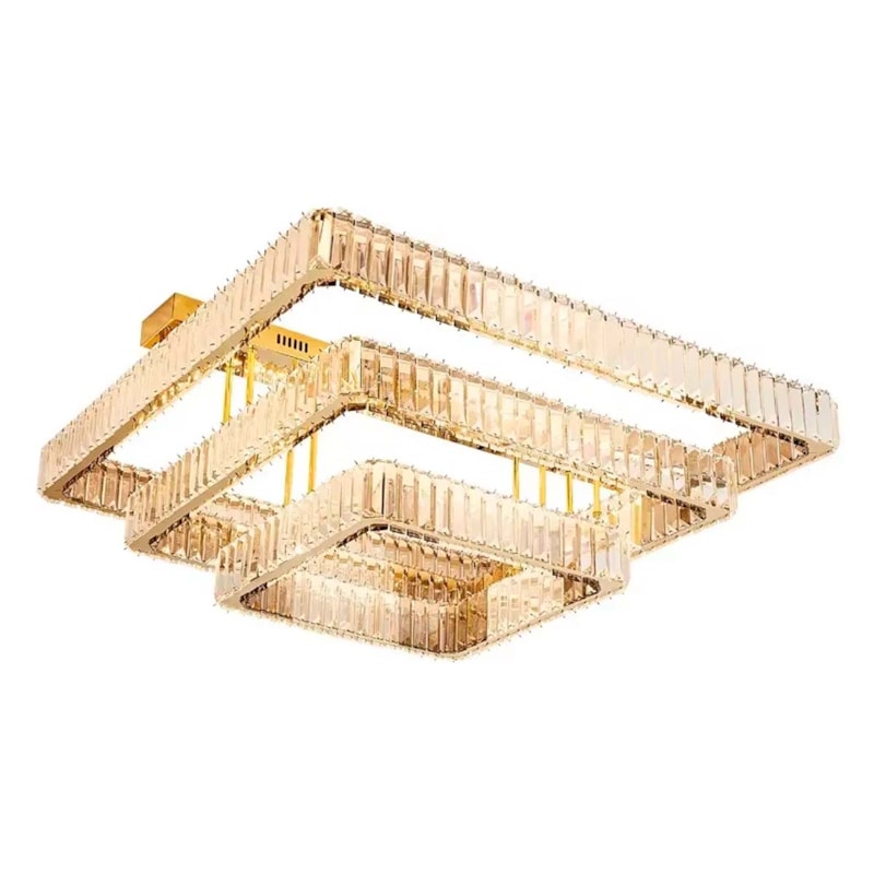 Plafon Led Leser 220W 19800Lm Dourado Com Cristal Transparente Eletrorastro