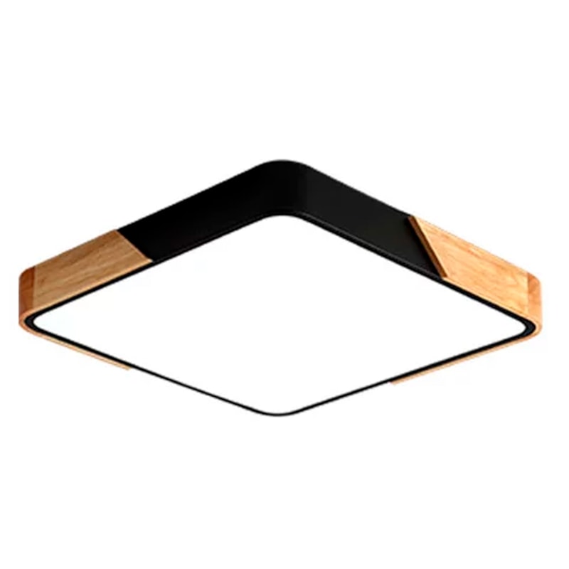 Plafon LED Wood 60W 3000K ou 4000K ou 6000K Selecionavel Madeira Quadrada Preto 4800LM HEVVY