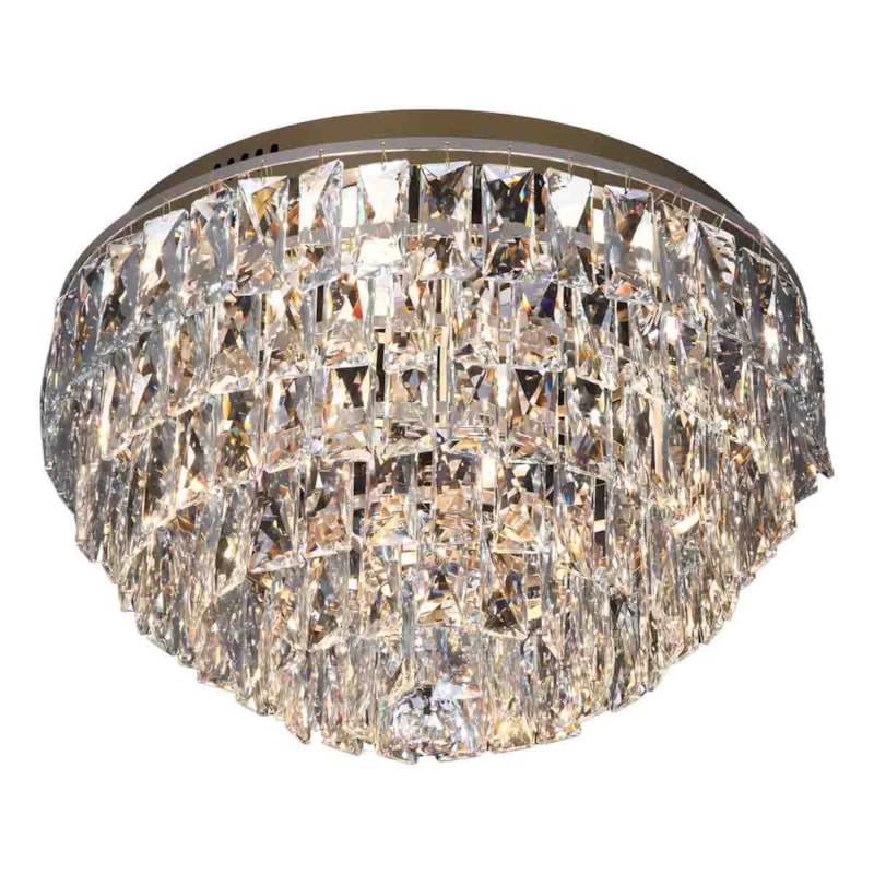 Plafon Macau Cromado Com Cristal Transparente 45Cm 9 Lâmpadas G9 Eletrorastro