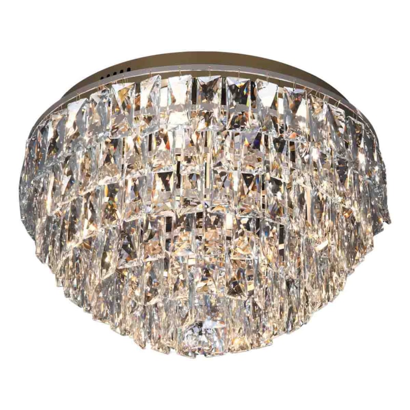 Plafon Macau Cromado Com Cristal Transparente 80Cm 9 Lâmpadas G9 Eletrorastro