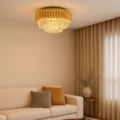 Plafon Melbourne Dourado Com Cristal Transparente 50Cm 8 Lâmpadas G9 Eletrorastro