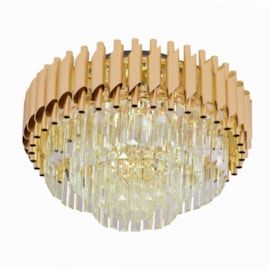 Plafon Melbourne Dourado Com Cristal Transparente 50Cm 8 Lâmpadas G9 Eletrorastro