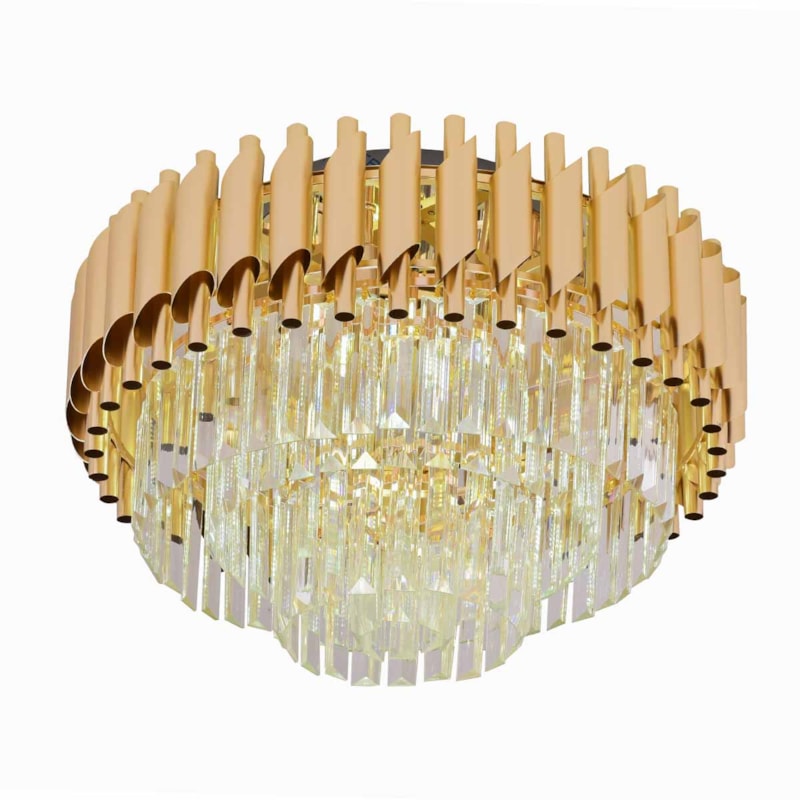 Plafon Melbourne Dourado Com Cristal Transparente 50Cm 8 Lâmpadas G9 Eletrorastro