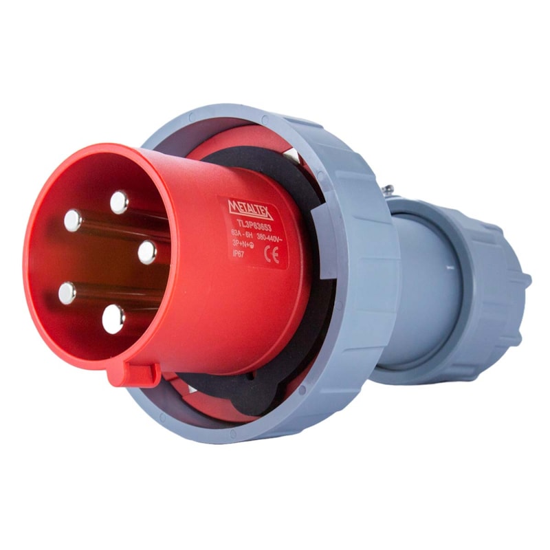 Plug Blindado 3 P+T+N 63A 380V Vermelho Tl3p63653 Metaltex