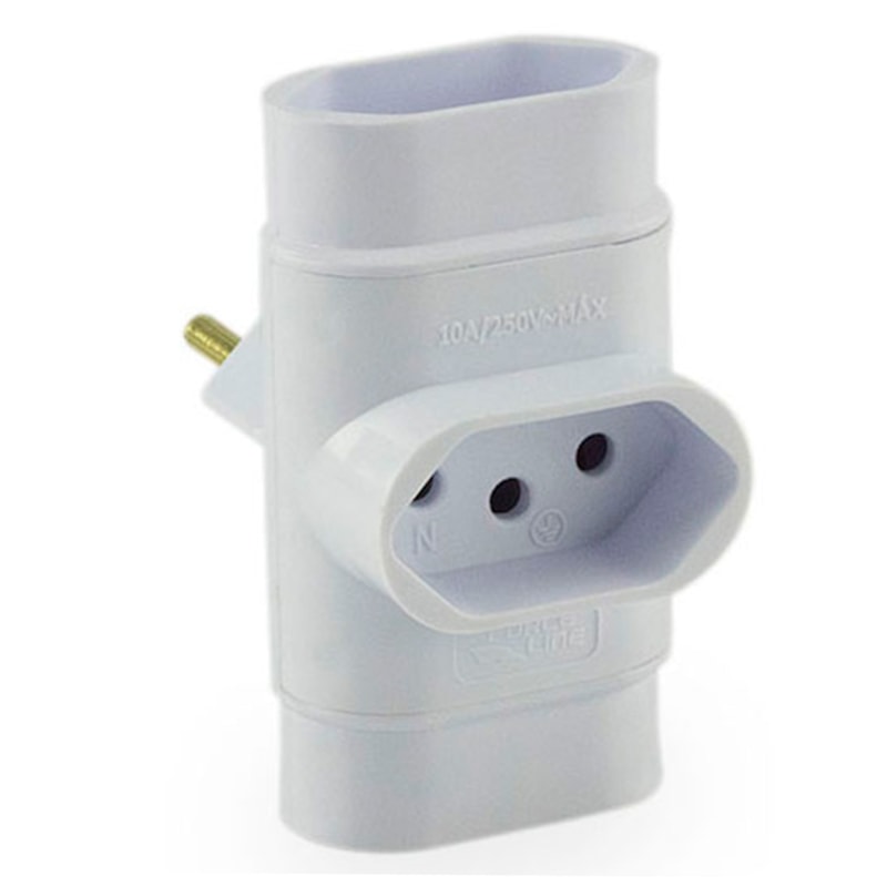 Plug T 10A 3 Polos 3 Saídas Branco 250V Force Line