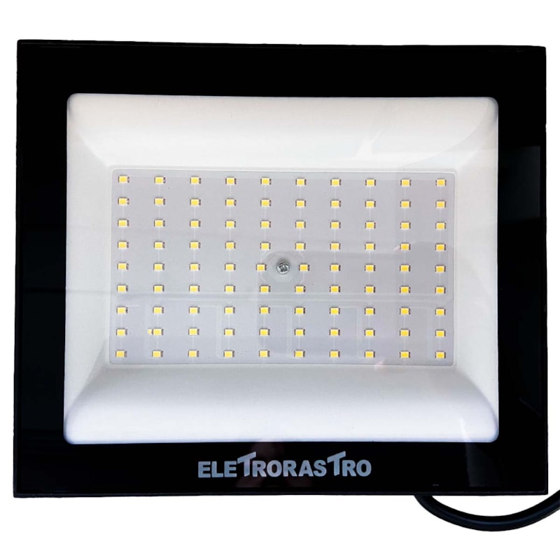 Refletor LED 100w 4000k Branco Neutro 10000lm Preto Ip66 Bivolt Eletrorastro
