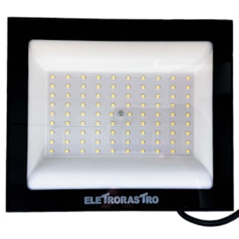 Refletor Led  100W 6500K 10000Lm Preto Ip66 Bivolt Eletrorastro