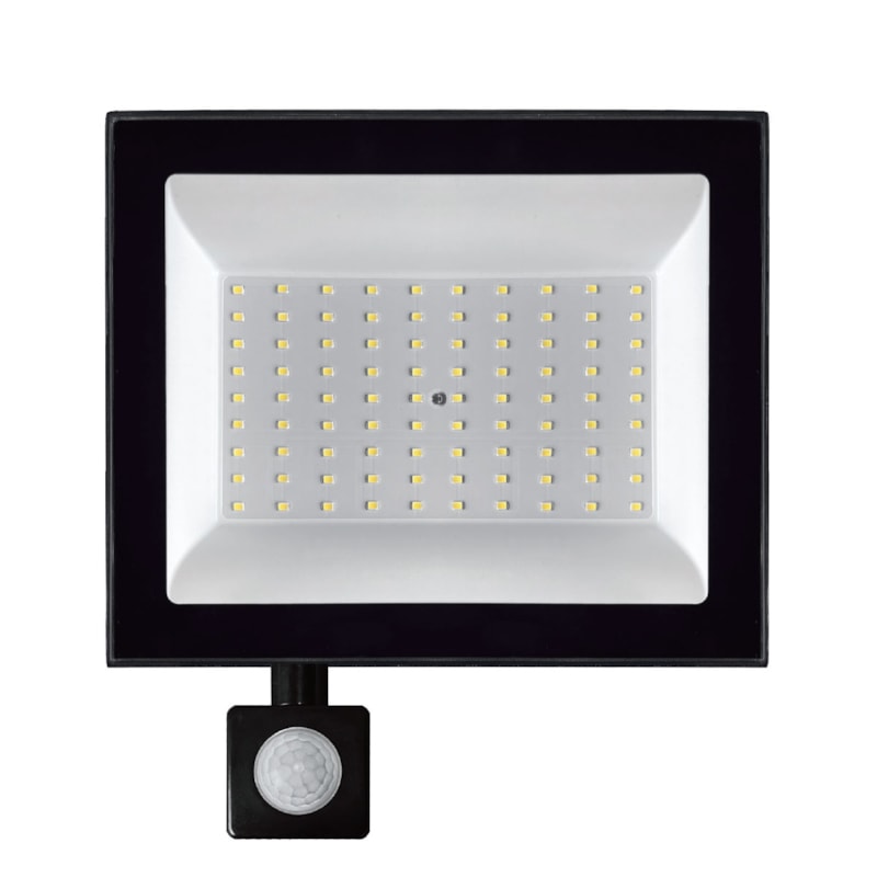 Refletor LED 100w 6500k Branco Frio 10000lm Preto Com Sensor Ip66 Bivolt Eletrorastro