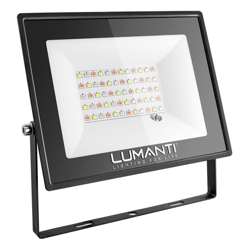 Refletor Led  100W Rgb 8000Lm Com Controle Preto Ip66 Bivolt Lumanti