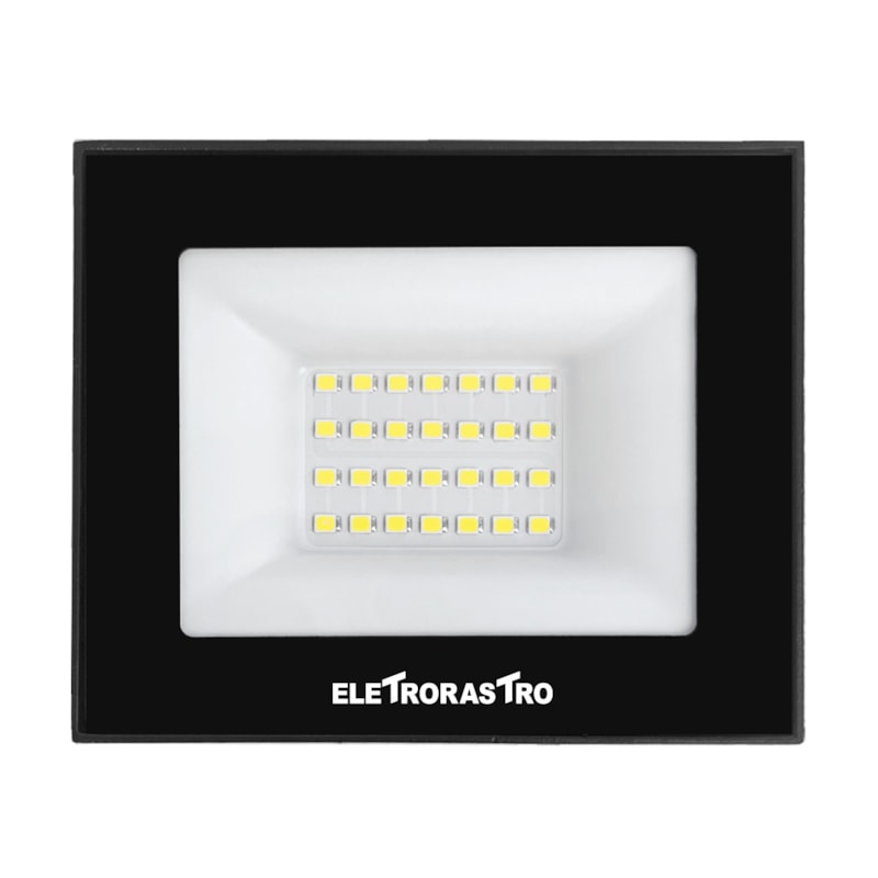 Refletor LED 30w 6500k Branco Frio 3000lm Preto Ip66 Bivolt Eletrorastro
