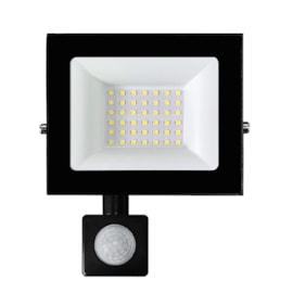 Refletor Led 50w 6500k Branco Frio 5000 Lumens Preto Com Sensor IP66 Bivolt RE-50W-65S Eletrorastro