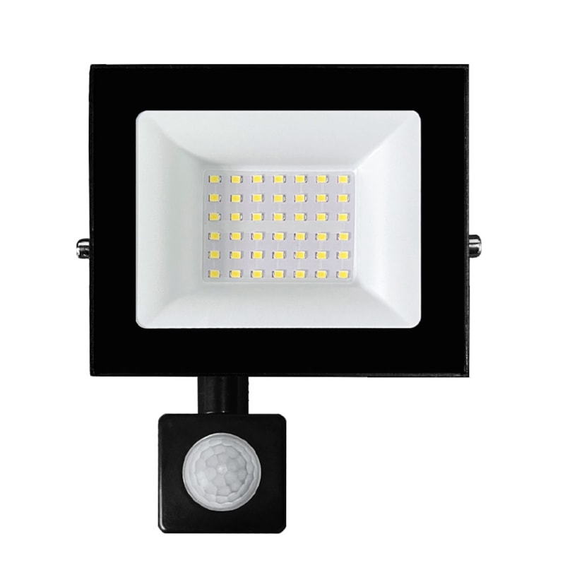 Refletor Led 50w 6500k Branco Frio 5000 Lumens Preto Com Sensor IP66 Bivolt RE-50W-65S Eletrorastro
