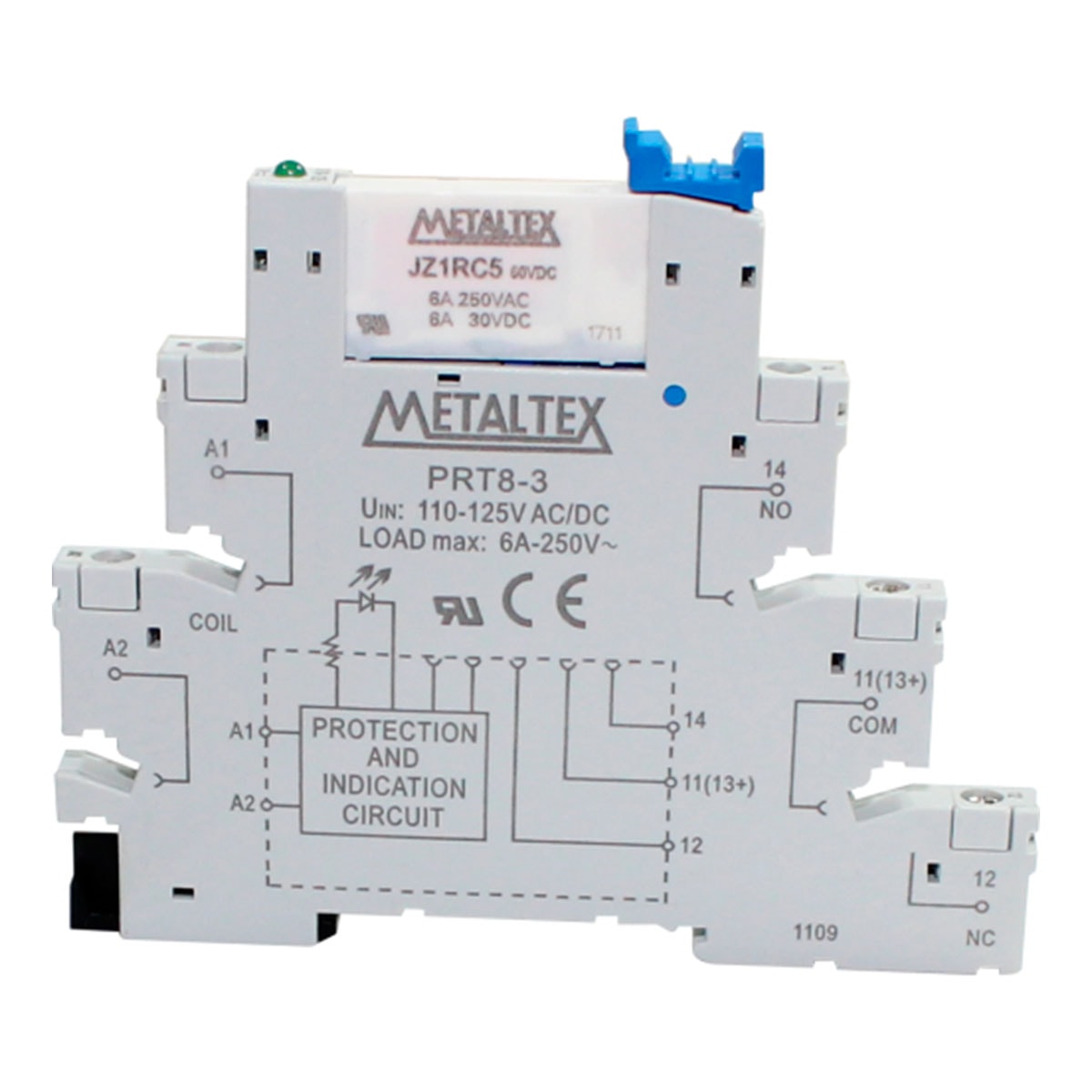 Rele de interface para trilho DIN 12VAC/VDC 6A RELE JZ1RC2+PRT8