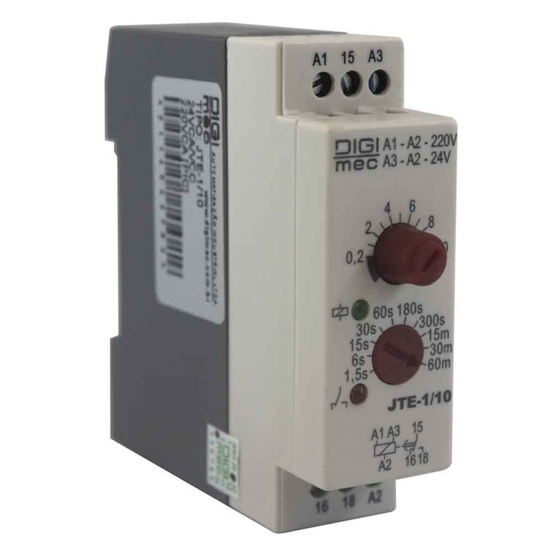 Relé De Tempo Multiescala JTE-1/10 24VCC/VCA-220VCA 1,5 Segundos-60 Minutos Digimec