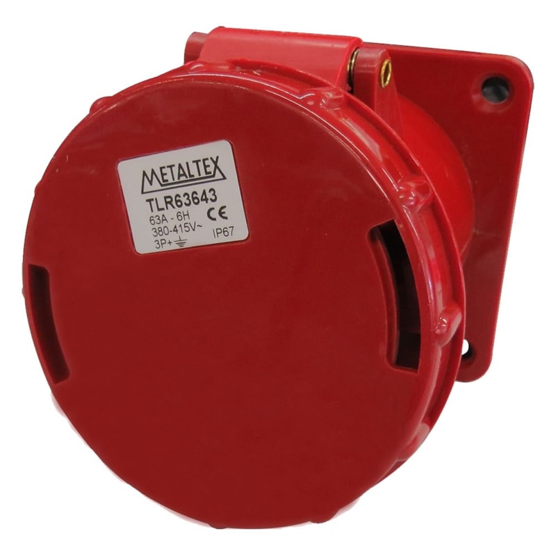 Tomada Blindada De Embutir 3 Polos + Terra  63A 380V Vermelho TLR63643 Metaltex