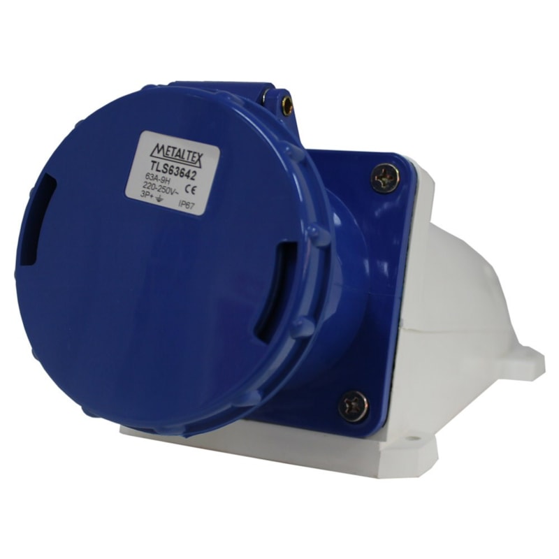 Tomada Blindada De Sobrepor 3 Polos + Terra 63A 250V Azul TLS63642 Metaltex