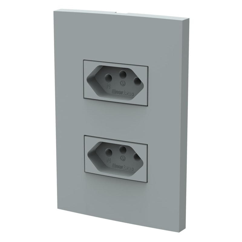 Tomada Dubai 10A Dupla Gris Matte Com Placa  Enerbras