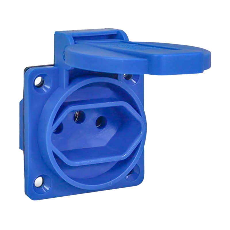 Tomada Painel Embutir 20A Com Tampa Azul Brasiltec